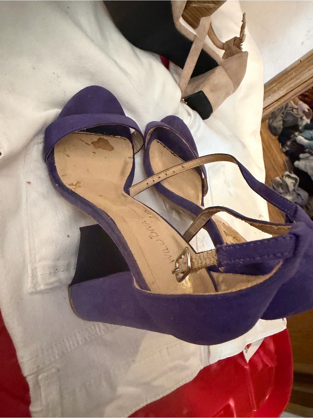 Wild Diva Purple Block Heel Sandals with Ankle Strap